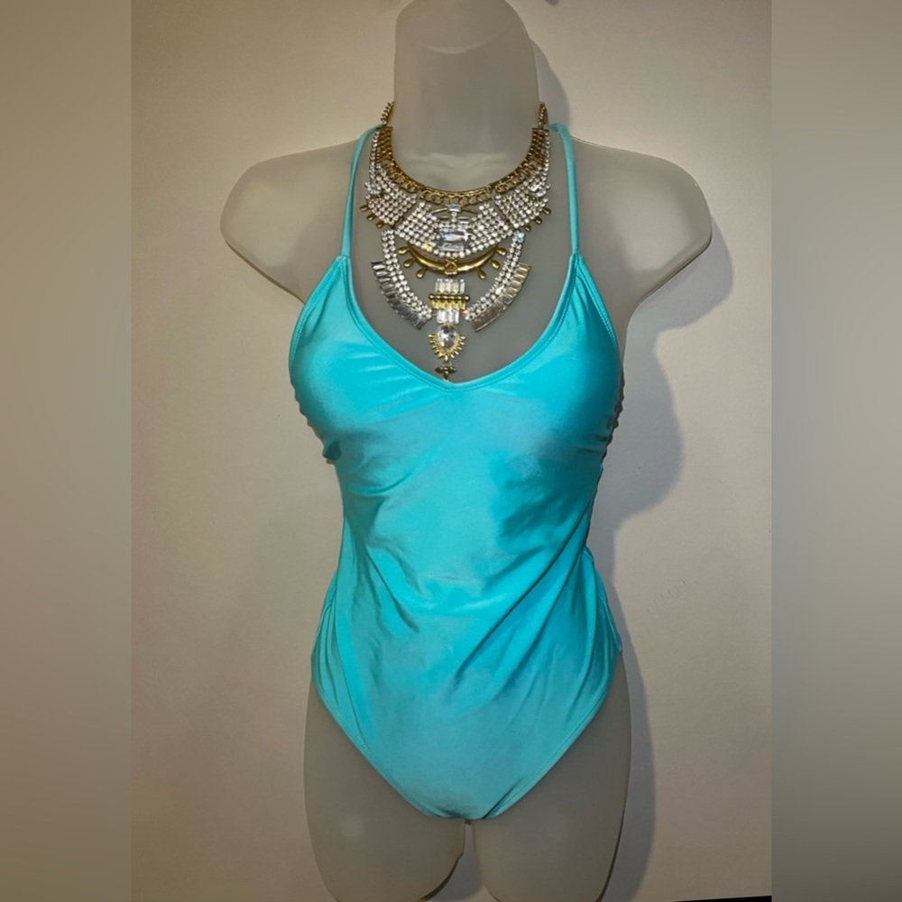 Aqua blue one piece siwm suit